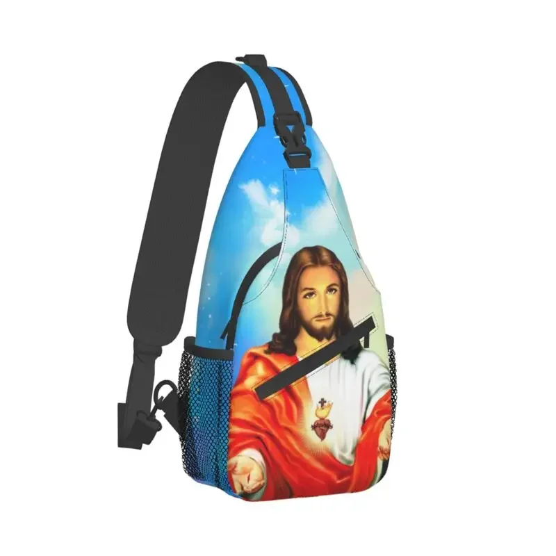 Casual Sacred Heart Of Jesus Sling Bag for Cycling Camping Men Christian Catholic God Chest Crossbody Backpack Shoulder Daypack