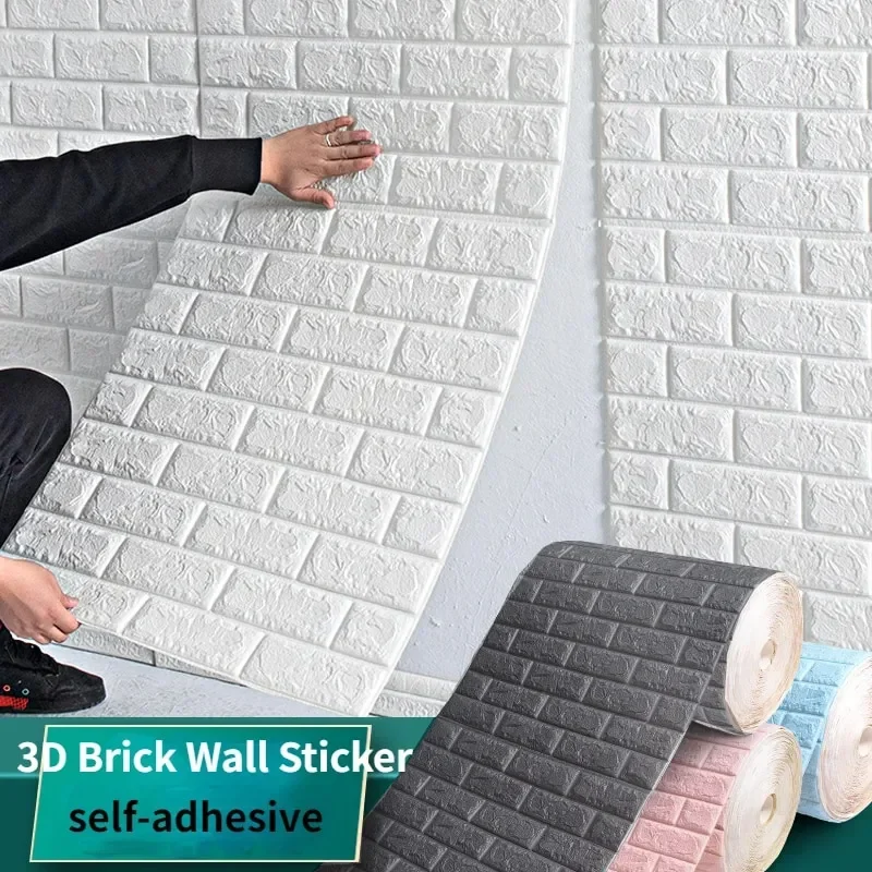 70cm*100cm Self-adhesive Wallpaper Background Modern Home Decoration PVC Waterproof Wall Stickers Foam 3D DIY Brick Pattern Room