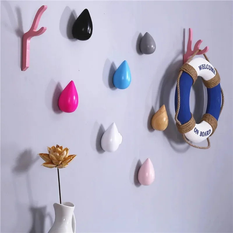 1PC Water Drop Shaped Hook Wood Wall Hanger Door Back Hanger Key Holder Handbag Hat Clothes Wooden Hook Decorative Hooks