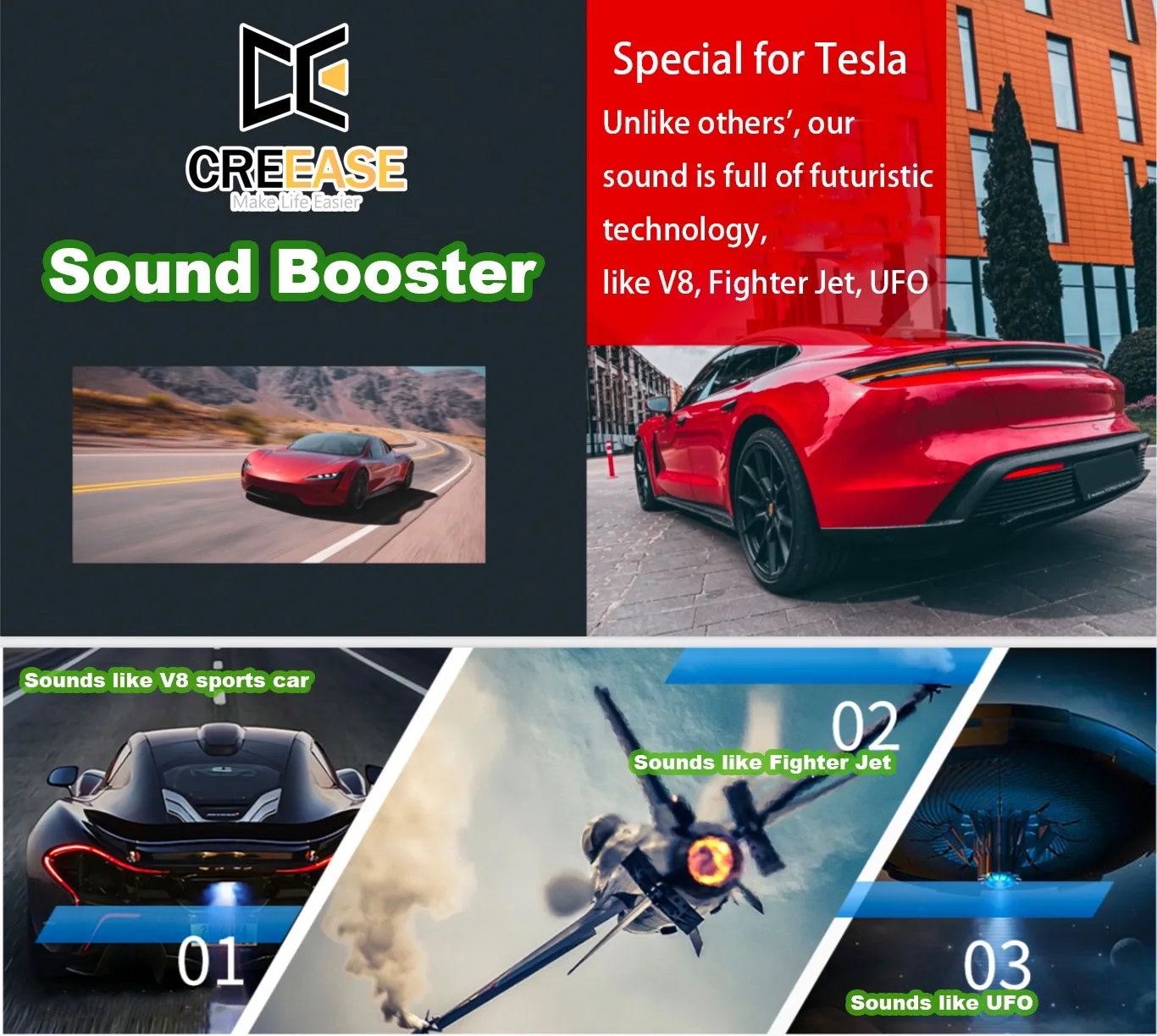 Sistema di Boost di scarico elettrico universale altoparlante di scarico Sound Booster Pro con 3 suoni per tutti i modelli di auto