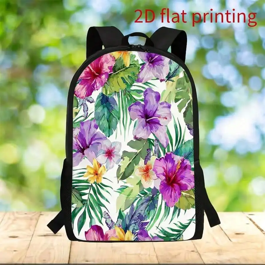 Tropical Floral Print Backpack Lightweight Adjustable Straps Large Capacity Outdoor Travel Bag