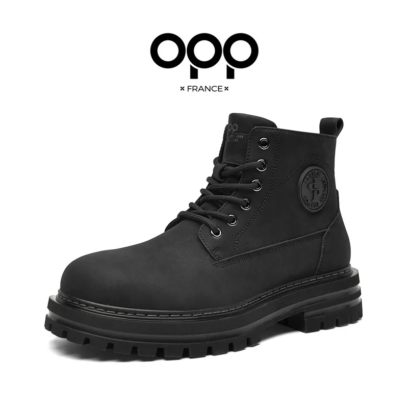 OPP Men High Top Cow Shoes Leather Men's marti boots winter Ankle Boots For Men Hook&loop Shoes Motorcycle Boots Tactic - view 4