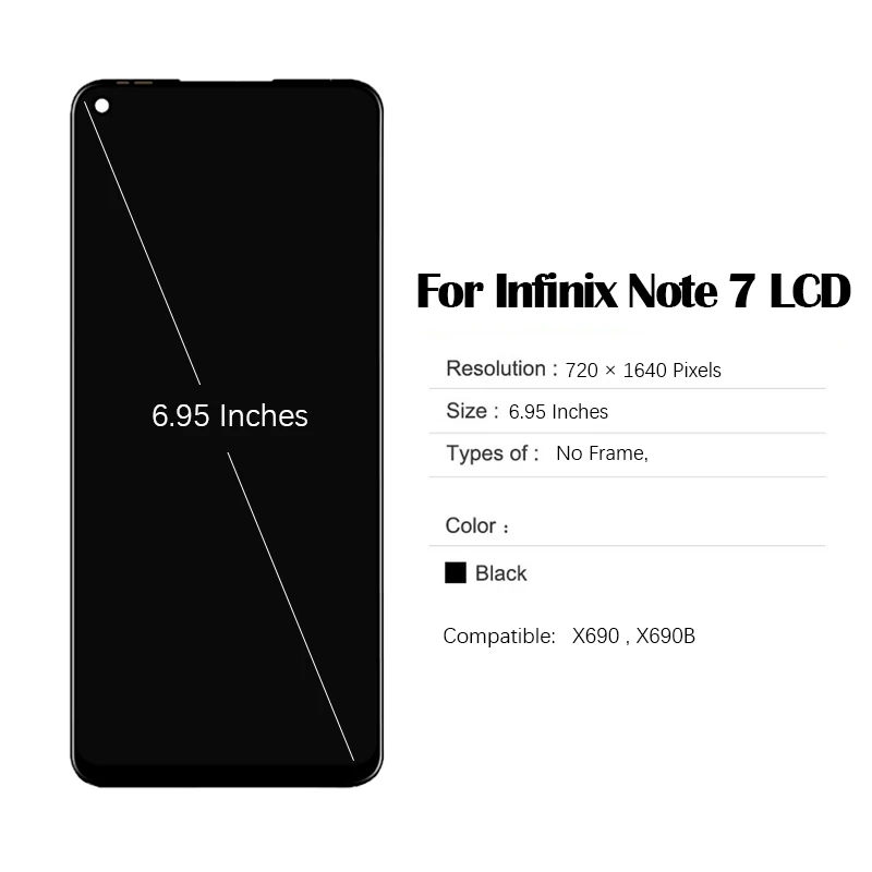 Ekran LCD dla 6,95 cala Infinix Note 7 X690 X690B Zespół digitizera ekranu dotykowego LCD z narzędziem naprawczym i klejem do note 7