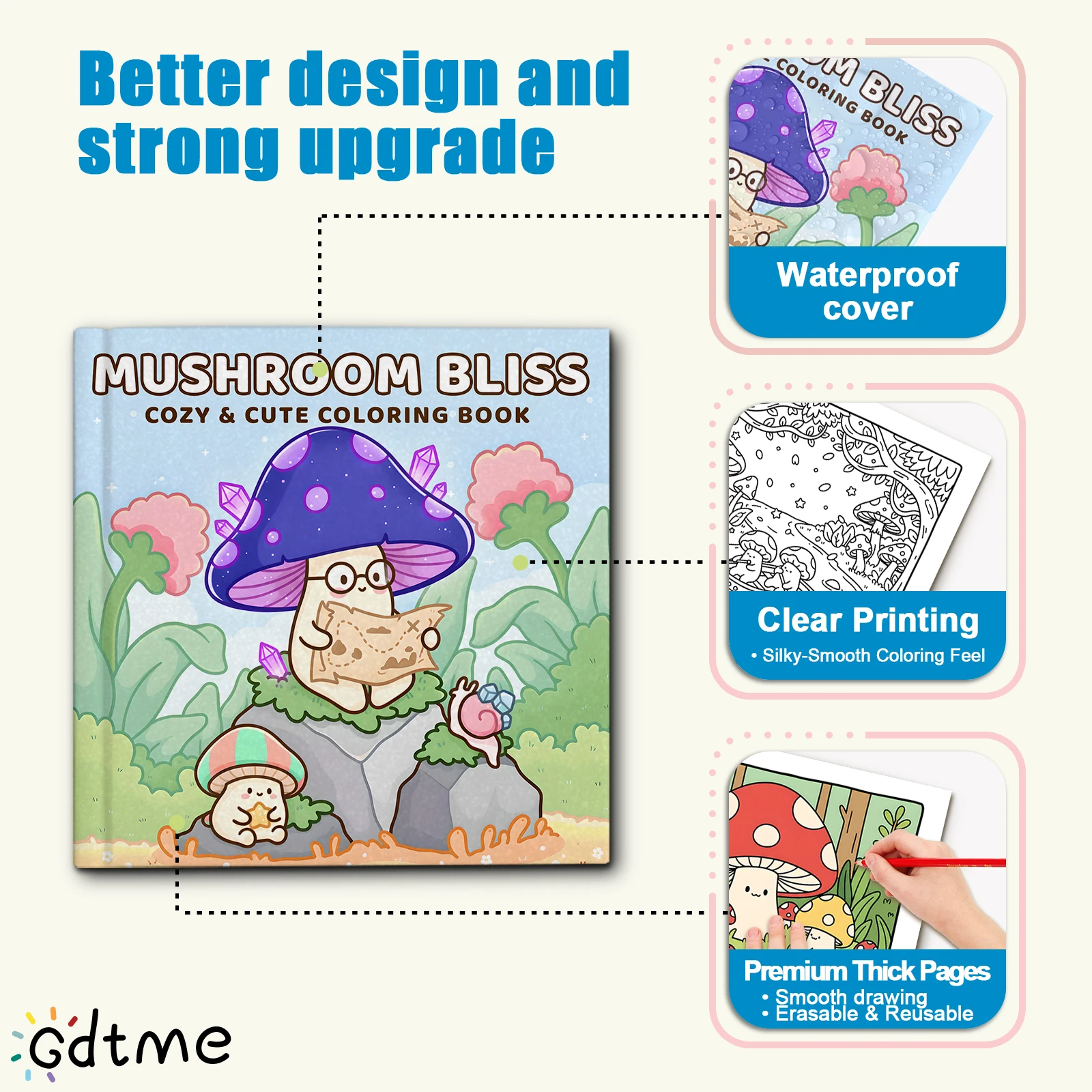 MUSHROOM BLISS Malbuch mit kräftigen, einfachen Mustern für Erwachsene, niedliches Zeichenbuch, perfektes Geschenk für Party und Geburtstag – Detail 3