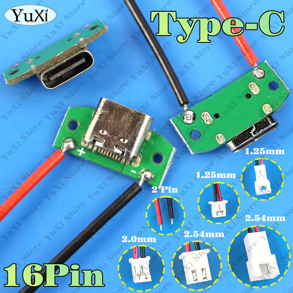 16Pin Type-C Female Connector Jack JST 1.25/2.0/2.54 Wire USB Male Plug Electric Terminals Welding DIY Charge Cable PCB Board