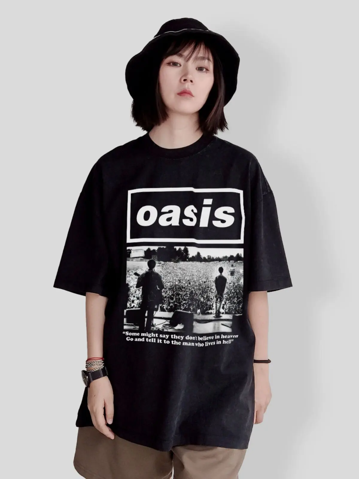 Camiseta de algodón puro americano Oasis Green Oasis Band 2026, cómoda y transpirable, estilo británico pesado.