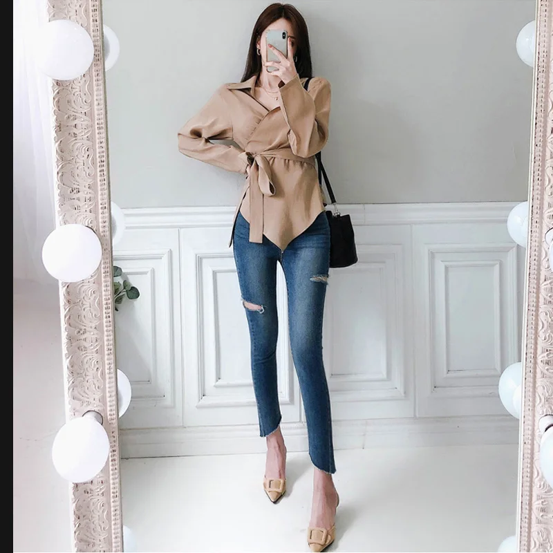 

Fall Women's Versatile High Waist Cotton Stretch Denim Pants Thickened Bootcut Slimming Trousers Korean Style Washed