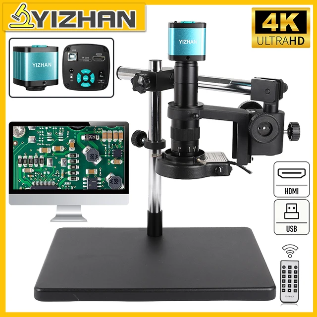 YIZHAN 4K UHD Elektroniczny Mikroskop Cyfrowy IMX327 HDMI USB Kamera do Lutowania z Obiektywem Zoom 130X 150X 180X do Naprawy PCB