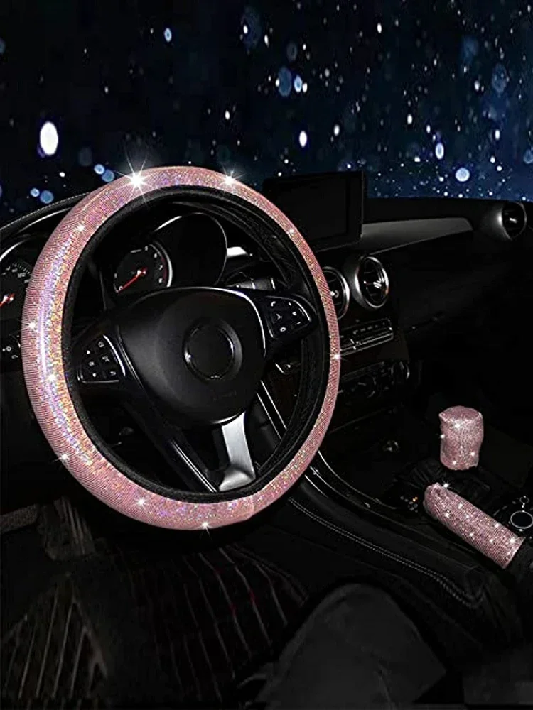 Bling Bling diamentowe dżetów osłona na kierownicę do samochodu 37/38cm akcesoria do wnętrz samochodowych etui damskie Car Styling cztery pory roku — zdjęcie 2