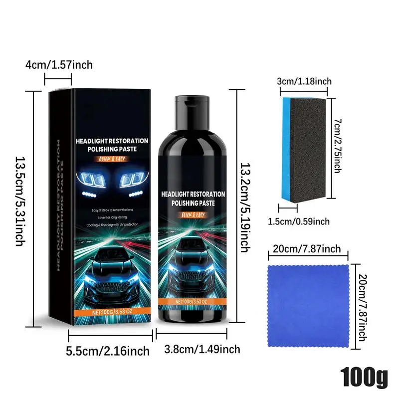 Car Headlight Restoration Polishing Kits Headlamp Scratch Remover Repair Cleaning Paste Remove Oxidation Headlight Polish Liquid