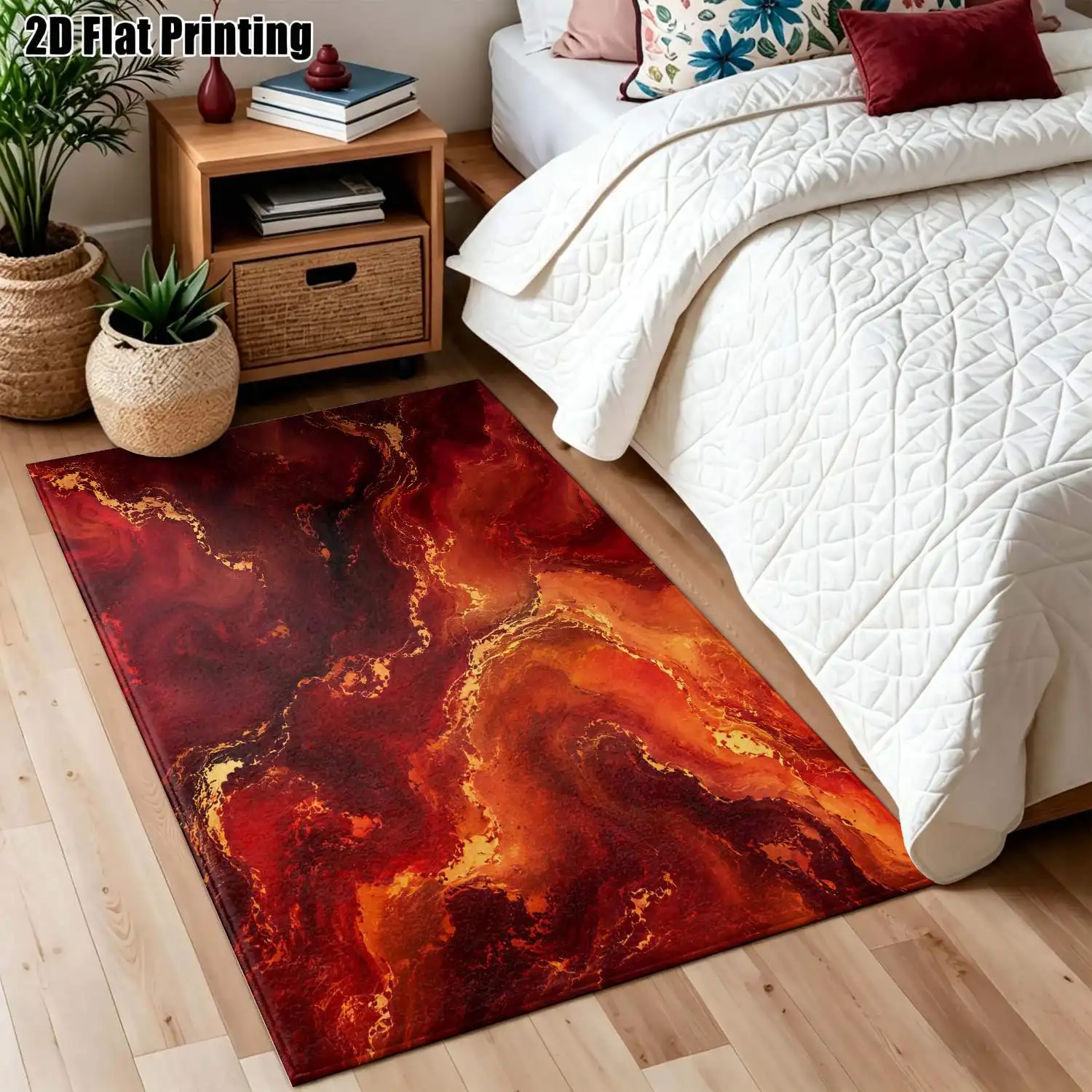 1Pc 2D Printed Carpet: Red & Gold Abstract Art Patterns, Modern Minimalist Instagram-Style Vintage Geometric Floor Mat, Machine Washable, Multi-Size Home Decor for Living Room, Bedroom, Dining Room, Entryway, Study