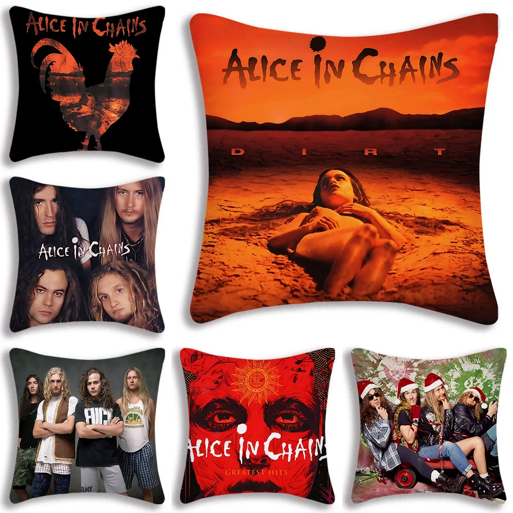 Retro Music Alice In Chains Pillow Covers Cartoon Sofa Decorative Home Double-sided Printing Short Plush Cute Cushion Cover