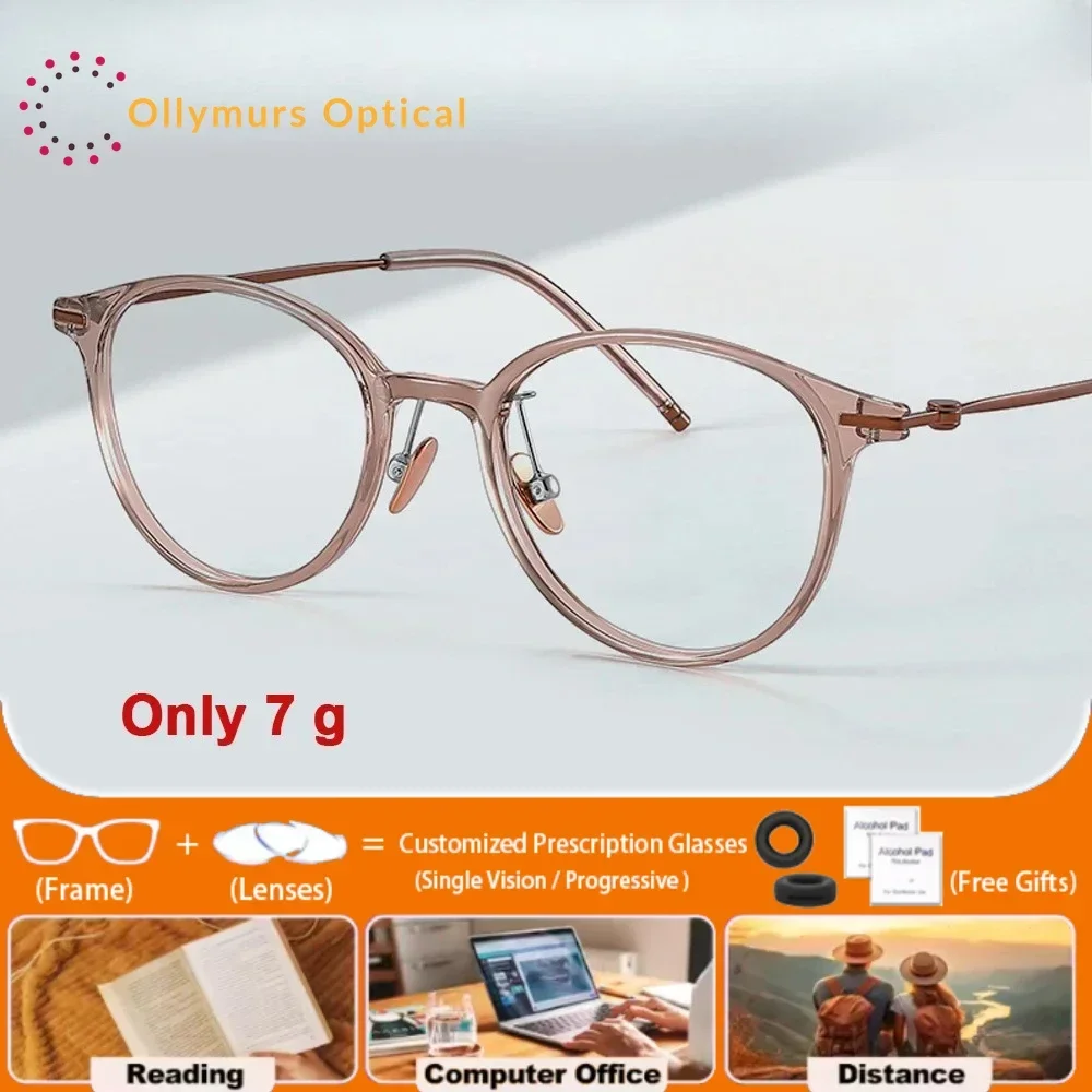 

Ollymurs New Ultralight Pure Titanium Computer Optical Prescription Glasses High Quality Women Round Myopia Progressive Eyeglass