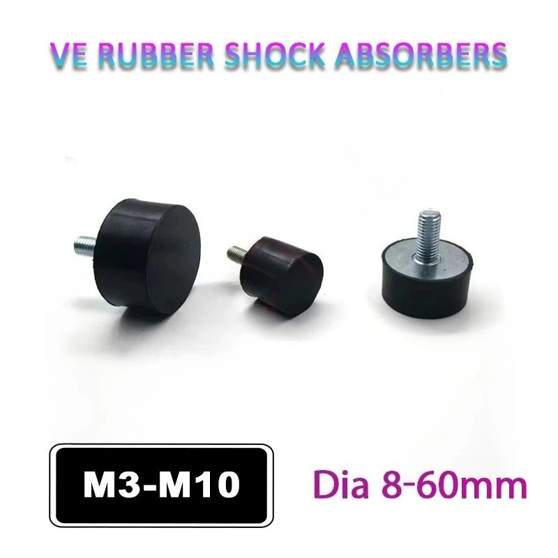 1-10Pcs Single Thread Male-End M3 M4 M5 M6 M8 M10 Rubber Shock Absorber Isolation Mount VE-Type Damper Dia 8-60mm Crash Pad