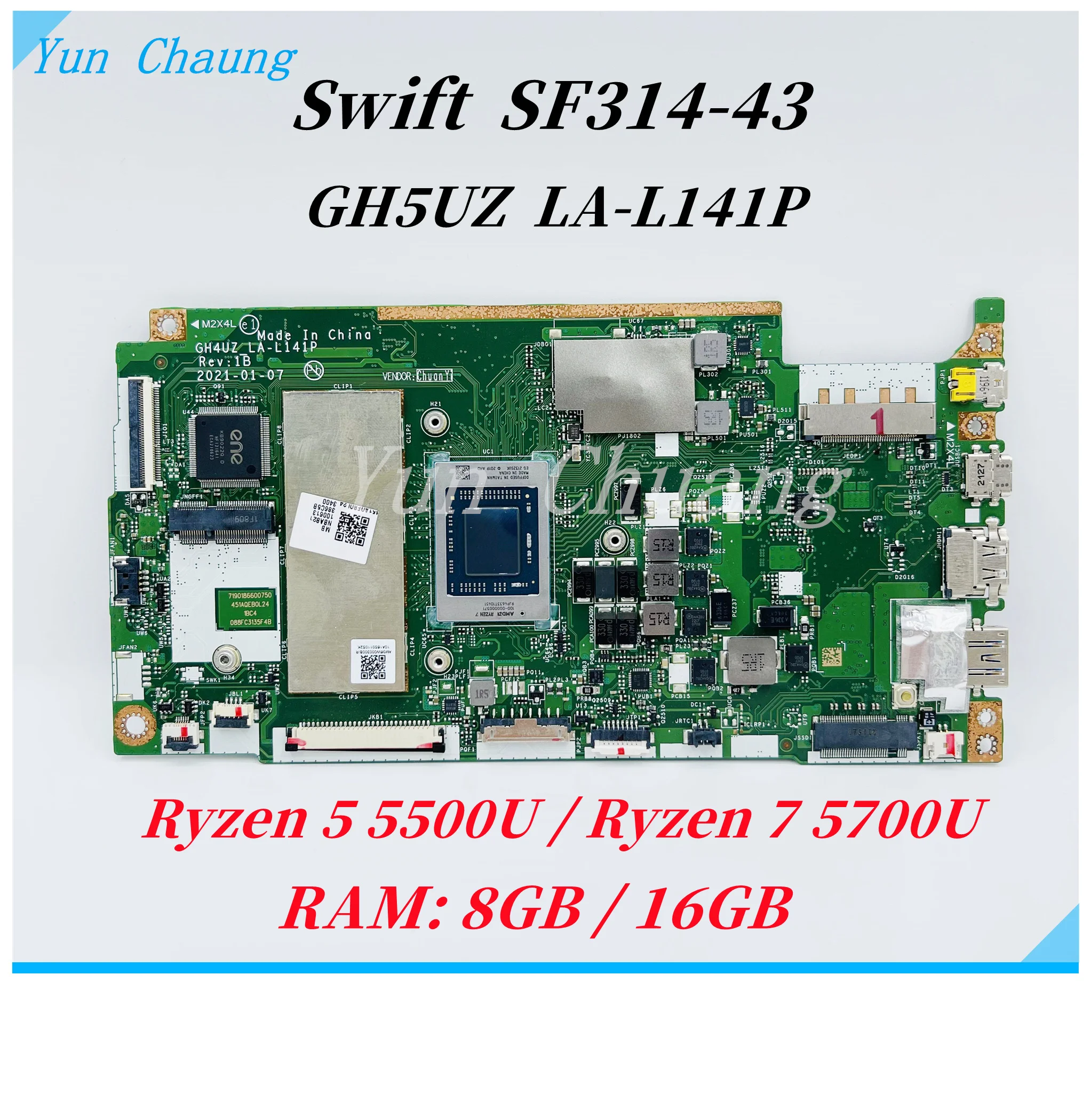 NB.AB211.006 GH4UZ LA-L141P Mainboard For Acer Swift SF314-43 Laptop Motherboard With Ryzen 5 5500U/Ryzen 7 5700U CPU 8G/16G RAM