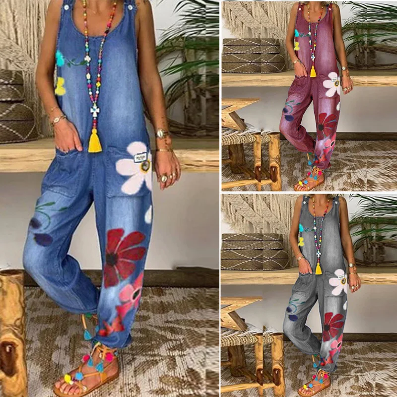 

Loose Denim Bib Pant Suspender Trouser Summer Casual Female Women Jeans One-Piece Overalls Jumpsuit Romper Streetwear Plus Size