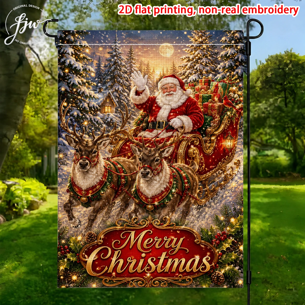 1pcs Merry Christmas Garden Flag Santa Claus Reindeer Xmas Holiday Outdoor Yard Decor Flag