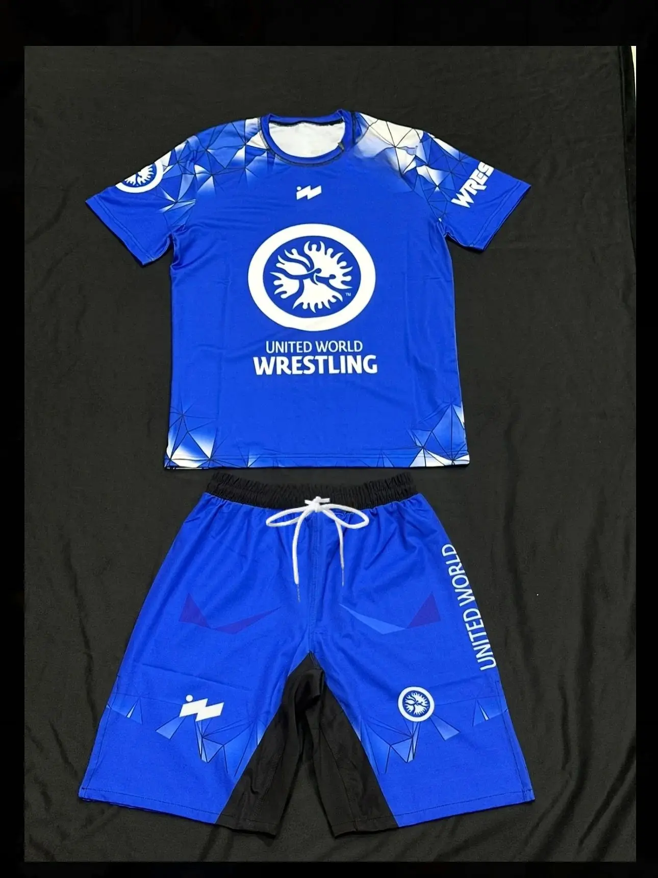 

2026 New United World Wrestling Sports Set Men's Black White Graphic Rash Guard & Shorts Quick Drying MMA Training Combat Suit