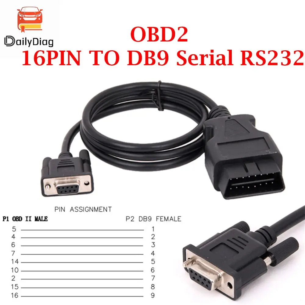 OBDII 커넥터 자동차 케이블 어댑터, 최신 OBD2 16 핀, DB9 RS232 직렬 포트, 익스텐션 라인 