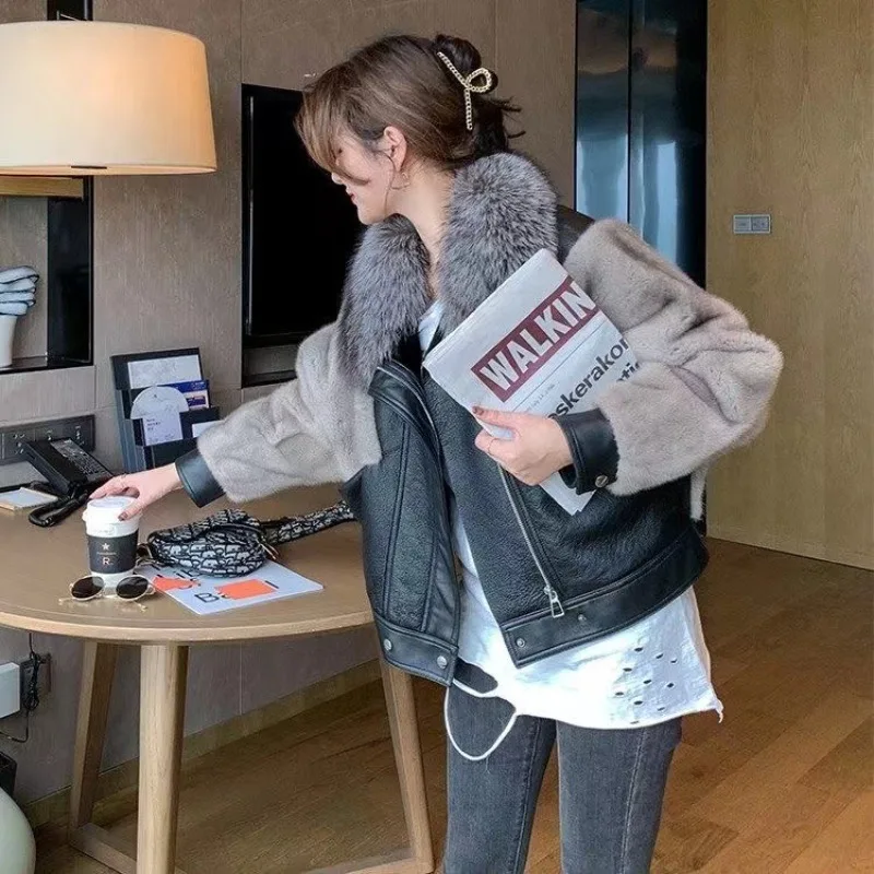 Women's Clothing Winter New Faux Fox Fur Coat PU Leather Patchwork Women's Loose Faux Mink Fur Jacket Fashion Comfortable