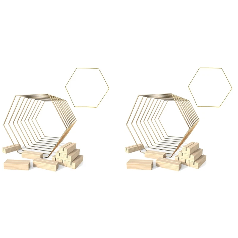 New-20 Pack 9.1 Inch Hexagonal Hoop Centerpiece With 20 Wood Place Card Holders For Decorations Wedding Table Crafts