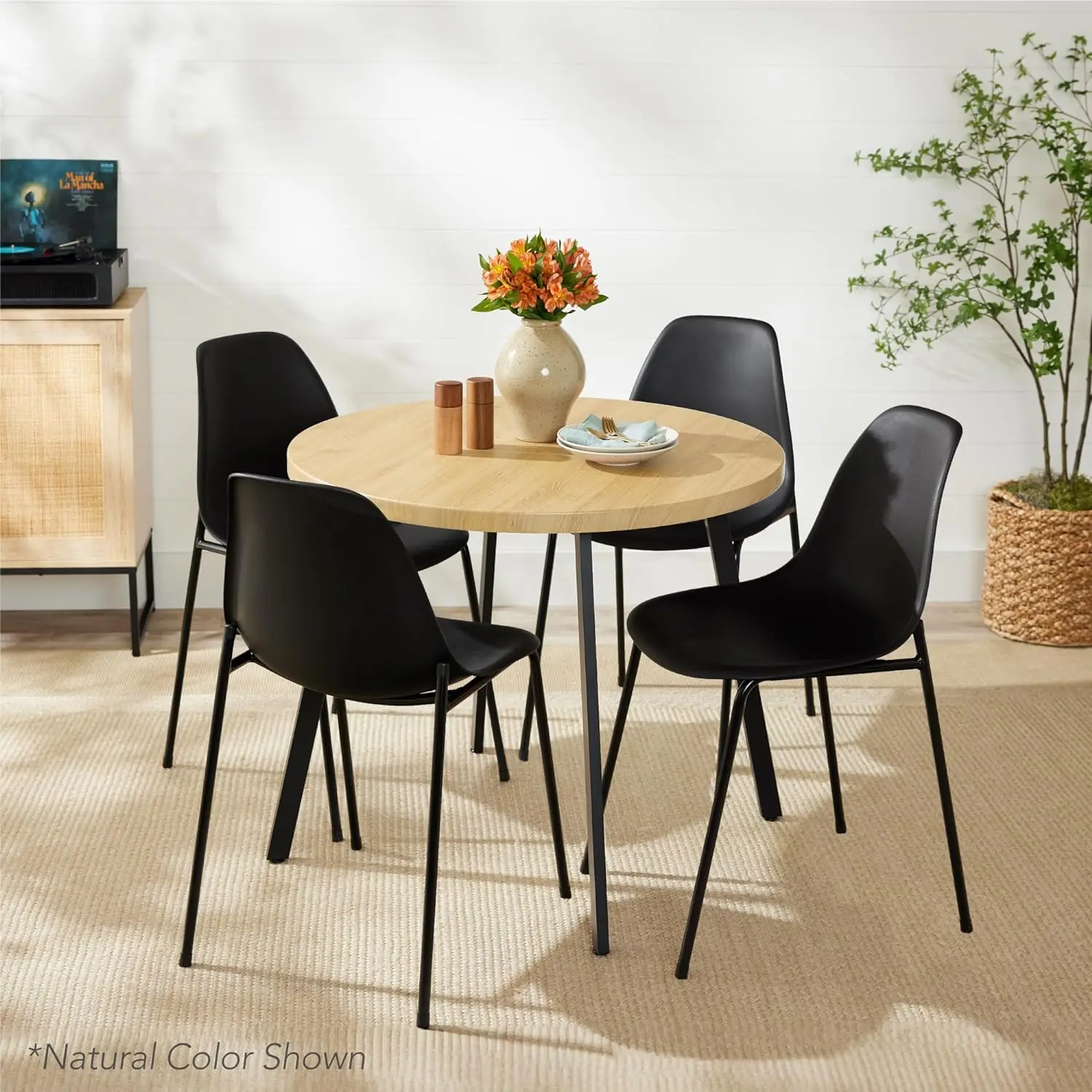 

35.5in Round Mid-Century Modern Dining Table, Space-Saving Dinette for 2-4, Home, Kitchen, Apartment w/Steel Legs