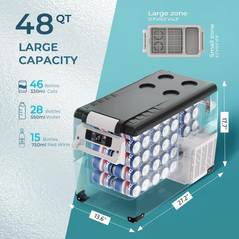 EUHOMY 12 Volt Refrigerator, 48QT(45L) Electric Cooler, 12V Fridge APP Control, 12V Cooler -4℉~68℉, Portable Freezer 12/24V DC