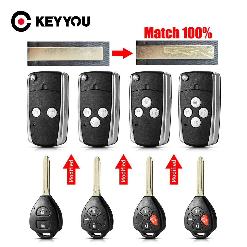 

KEYYOU с режущей сервиной, модифицированными откидными дистанционными ключами для Toyota Camry 2007-2010 Avalon Corolla Matrix RAV4 Venza Yaris