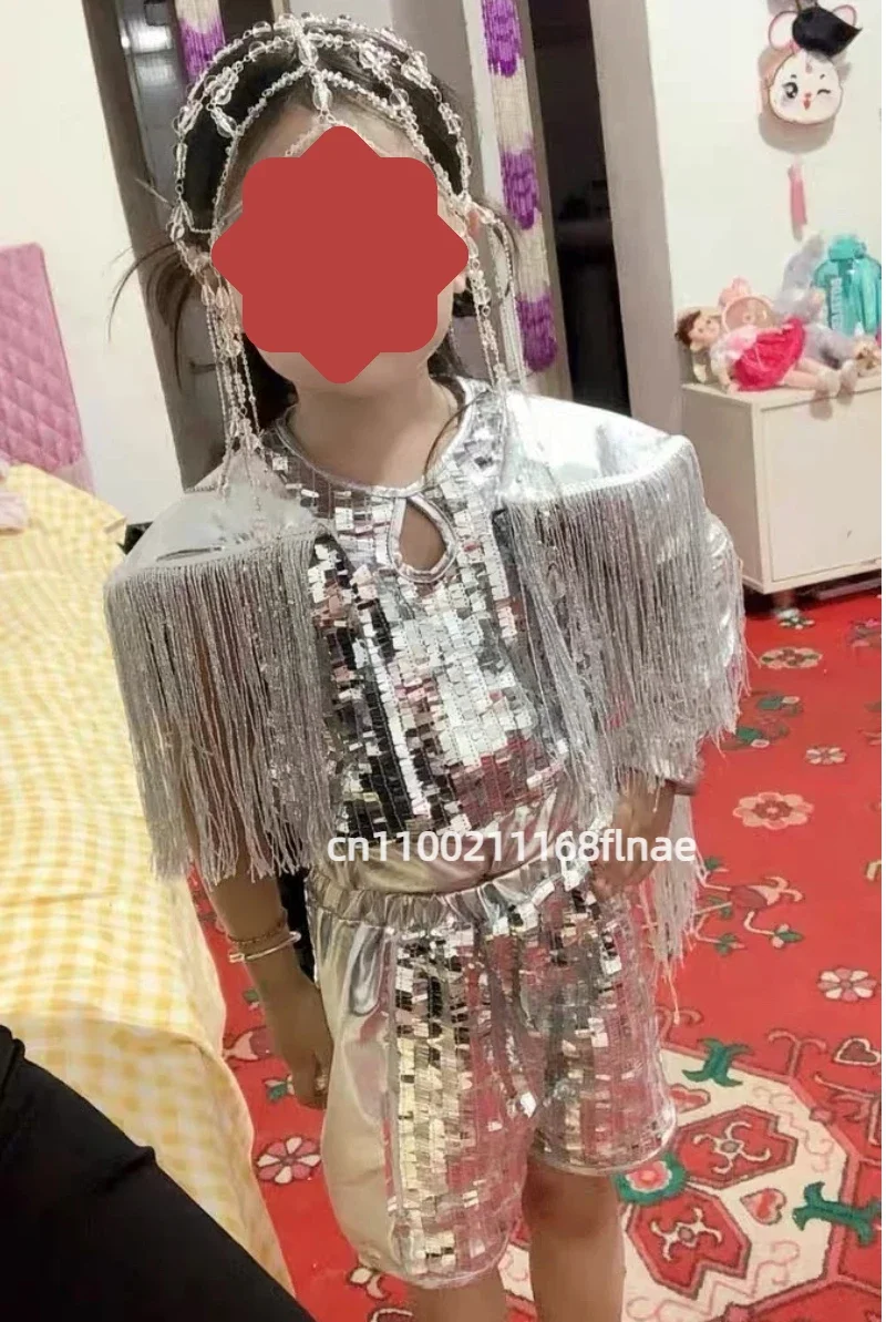 زي شرابة لرقص الجاز للأطفال، زي أداء رقص الهيب هوب في الشوارع للفتيات، طقم بلوزات وسروال قصير