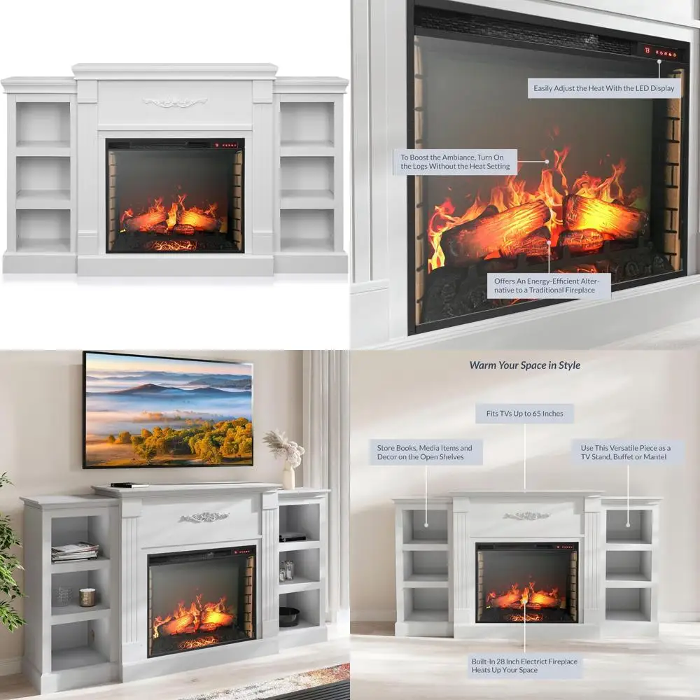 

Contemporary 70 Electric Fireplace TV Stand with Energy-Saving Heater and Media Storage for TVs up to 68