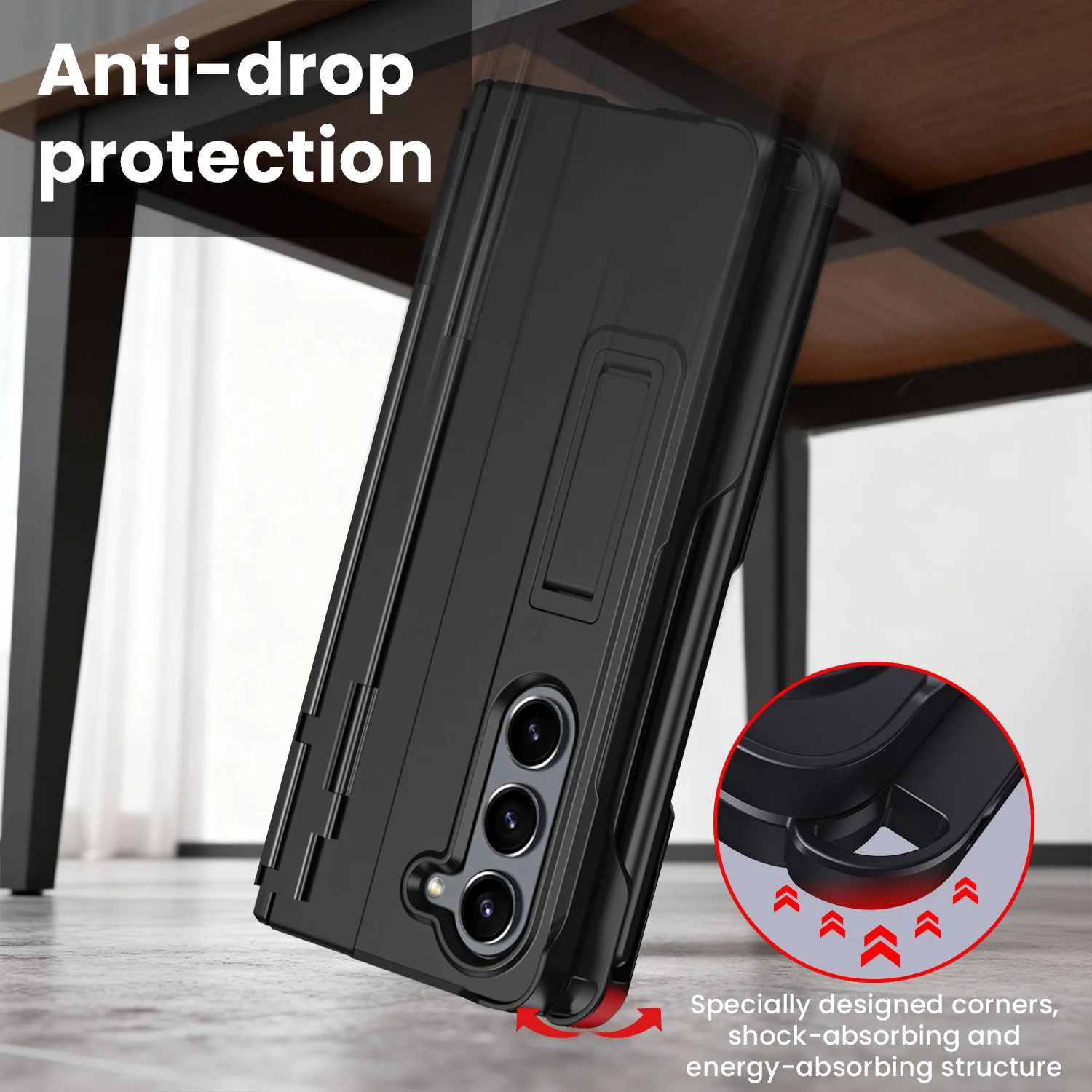 Geeignet für Samsung Fold7/Fold6/Fold5/Fold4/Fold3 Ständer, Stylus, Gehärtetes Glas Vollschutz-Klapphülle für Smartphones – Detail 3