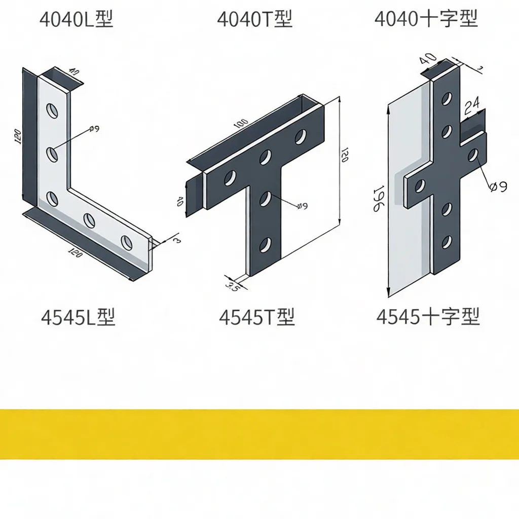 Solid Carbon Steel Bracket Connector T L Cross Linear Shape For 2020 3030 4040 Aluminum Extrusion Assembly Structural Support
