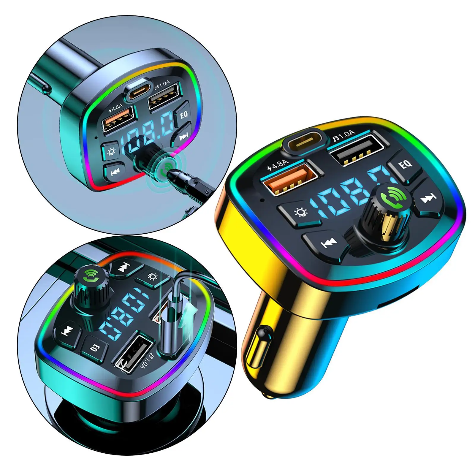 Car Bluetooth Transmitter Bluetooth 5.0 Cigarette Lighter with 2 USB Port