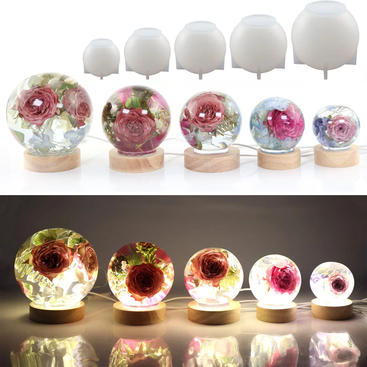 Molde de silicona con bola esférica de 65-120mm para bola esférica de flor seca, artesanía de resina, fabricación de joyería DIY, moldes de resina epoxi de fundición