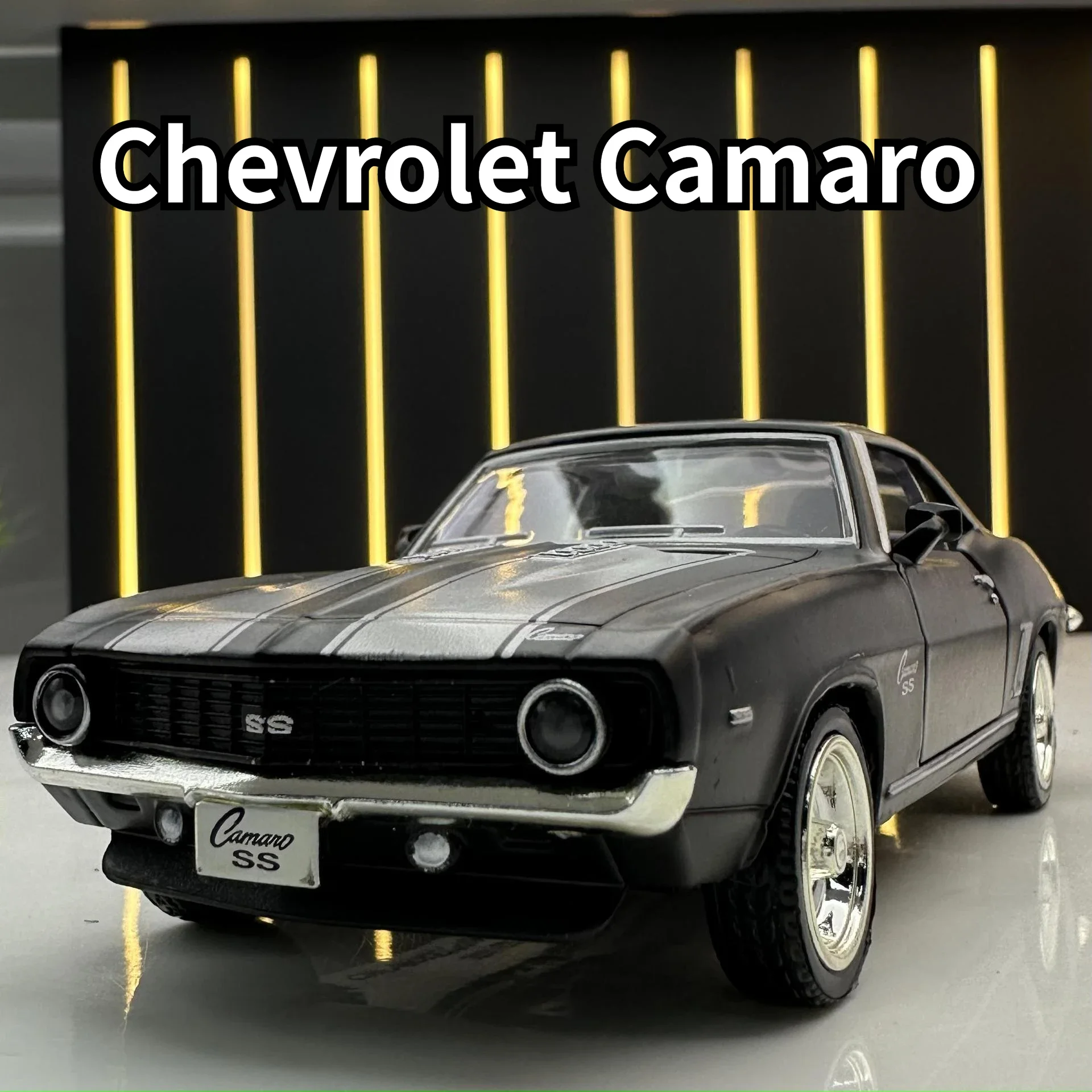 1:36 Car Model Chevrolet Camaro 1969 Toys Alloy Diecast Miniature Vehicles Pull Back Sound Light Christmas Car Gifts for Kids