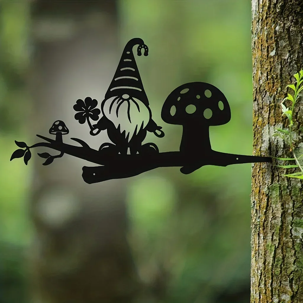 Decoración de Gnomo de rama de Metal, arte de pared para un ambiente festivo de fiesta en el jardín