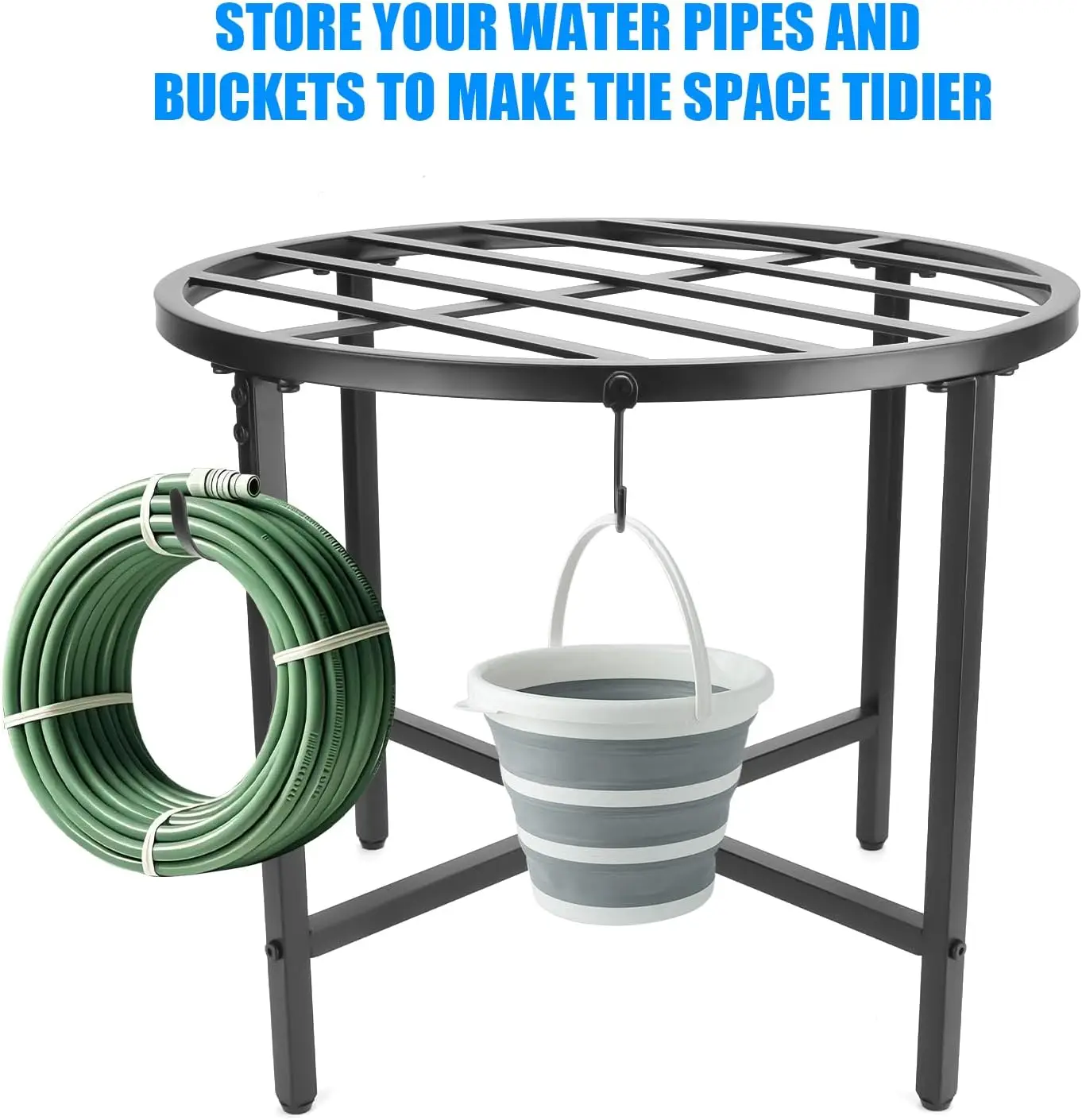 

Rain Barrel Stand with Bucket & Hose Hooks Heavy Duty Water Collection Base Suitable for 45/50/55 Gallon Outdoor Rain Barrel·New