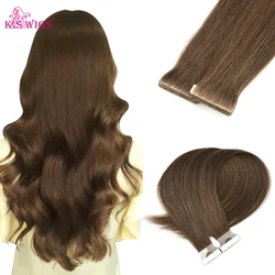 KS WIGS PU Skin Hair Extensions, Double Costurado Real Extensão do Cabelo Humano, Leve, Invisible End