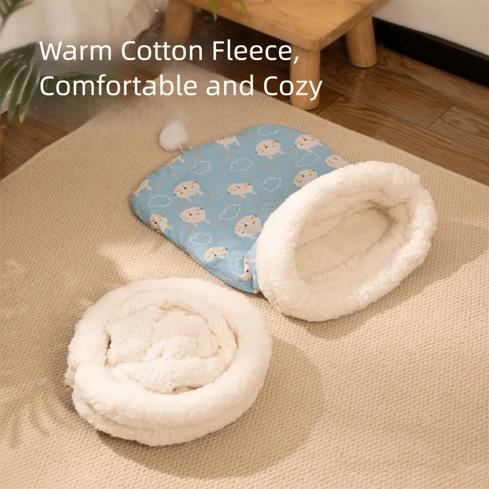 Suprimentos para animais de estimação saco de dormir gato dos desenhos animados semi-fechado gatinho colcha cama engrossado tipo bolso ninho de gato para gatos cães