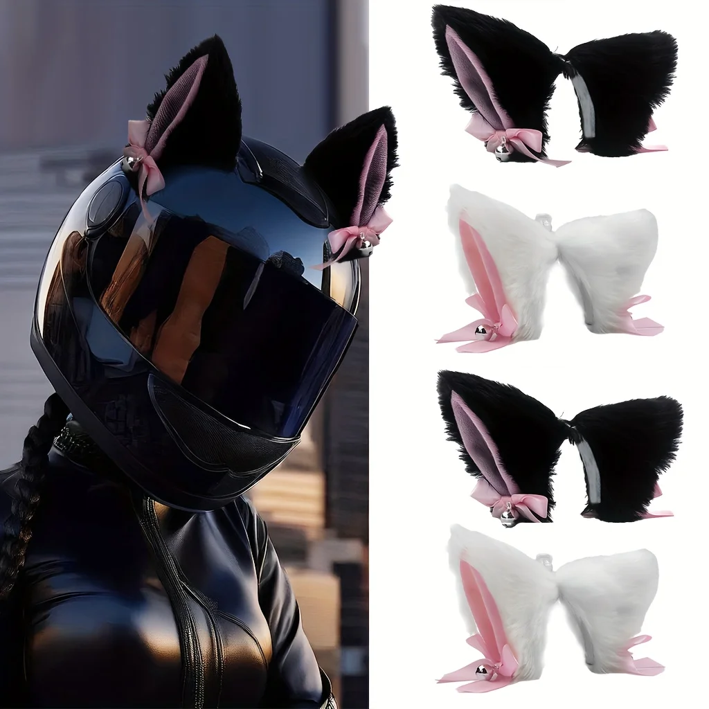 

Motorcycle Helmet Accessories - Available in Pink and Black with Plush Cat Ears and Bows. Removable Ears, Unisex.