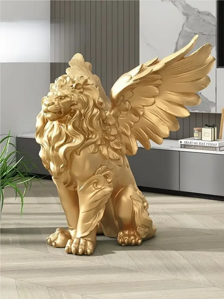 Light luxury high-end home decoration large lion living room floor decoration office exhibition hall sculpture decoration