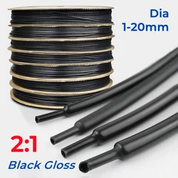 1 Meter Black Gloss No Glue Heat Shrink Tubing 2:1 Ratio Waterproof Wire Wrap Insulated Lined Cable Sleeve Diameter φ1-φ20mm