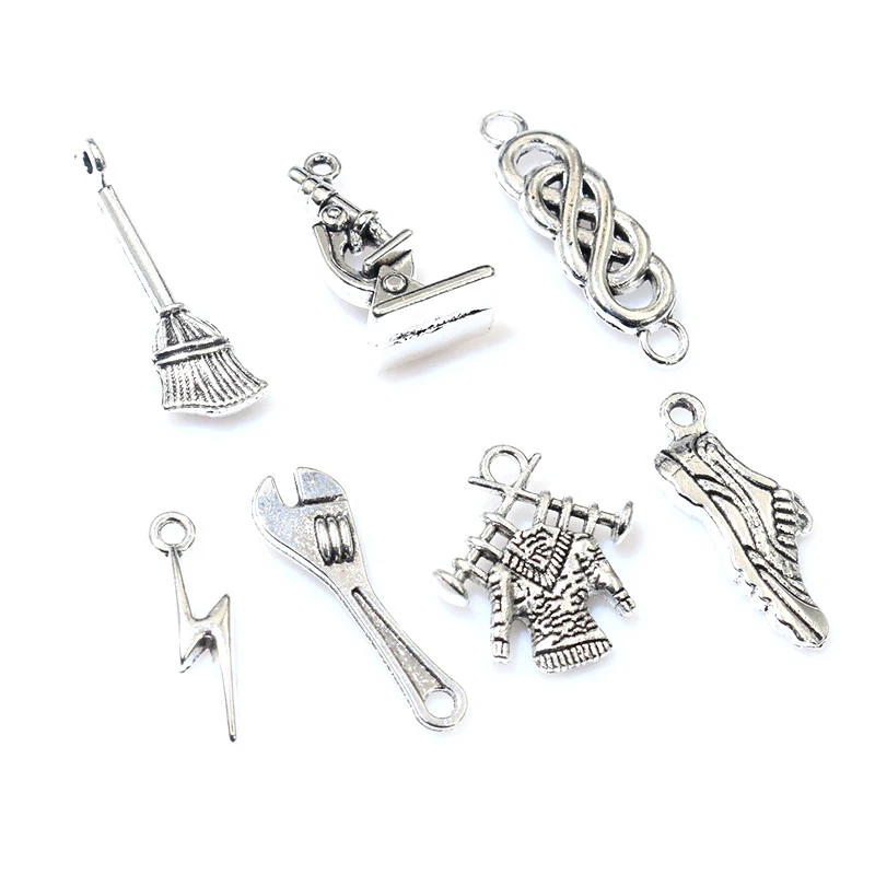 Fashion Cute Antique Silver Plated Wrench Lightning Broom Microscope Charms Pendant DIY Handmade Jewelry Findings Accessories