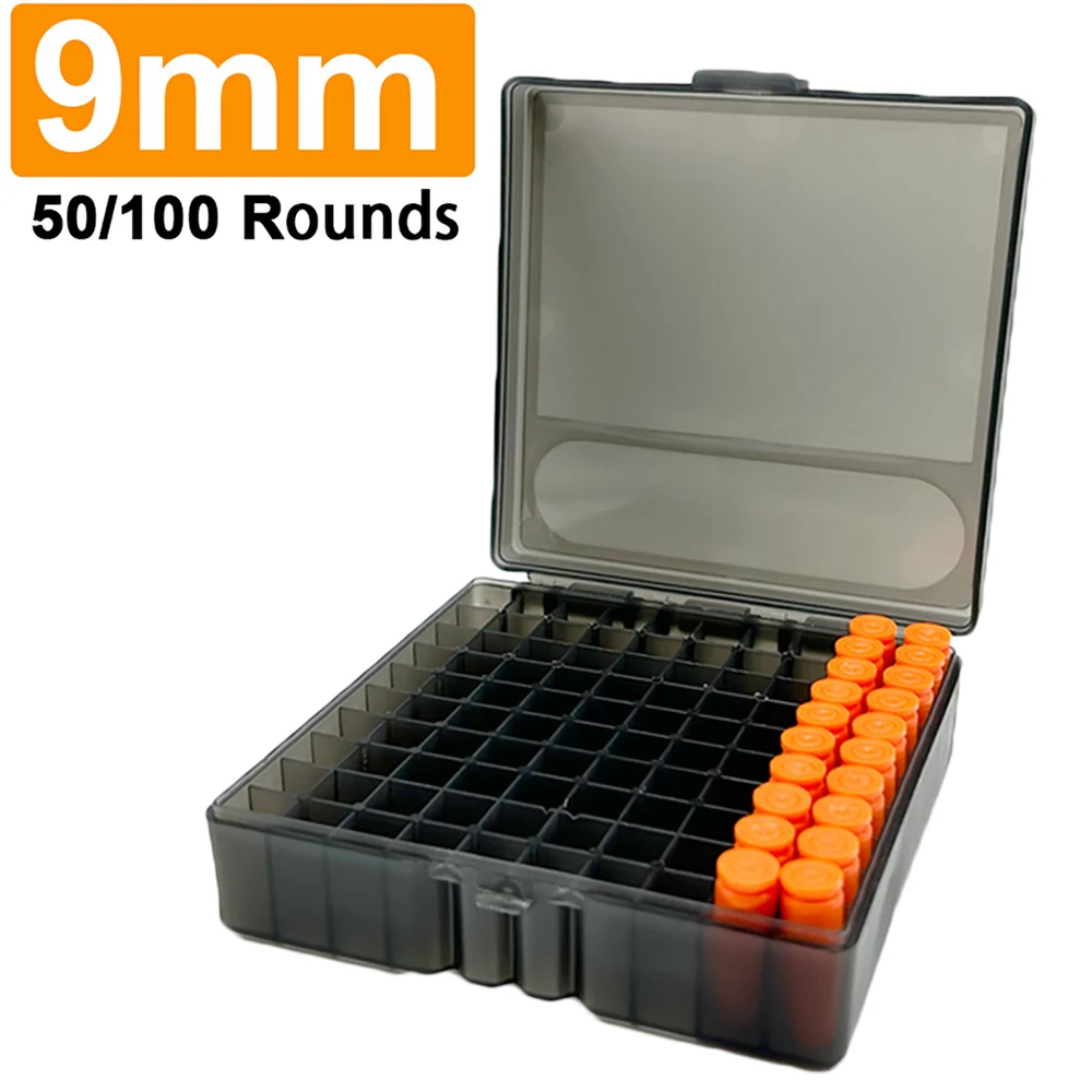 50/100 Rounds Bullet Box Gun cartuccia Shell Holder scatola di munizioni portatile Flip-Top per 9mm .223 .38 munizioni accessori per la caccia