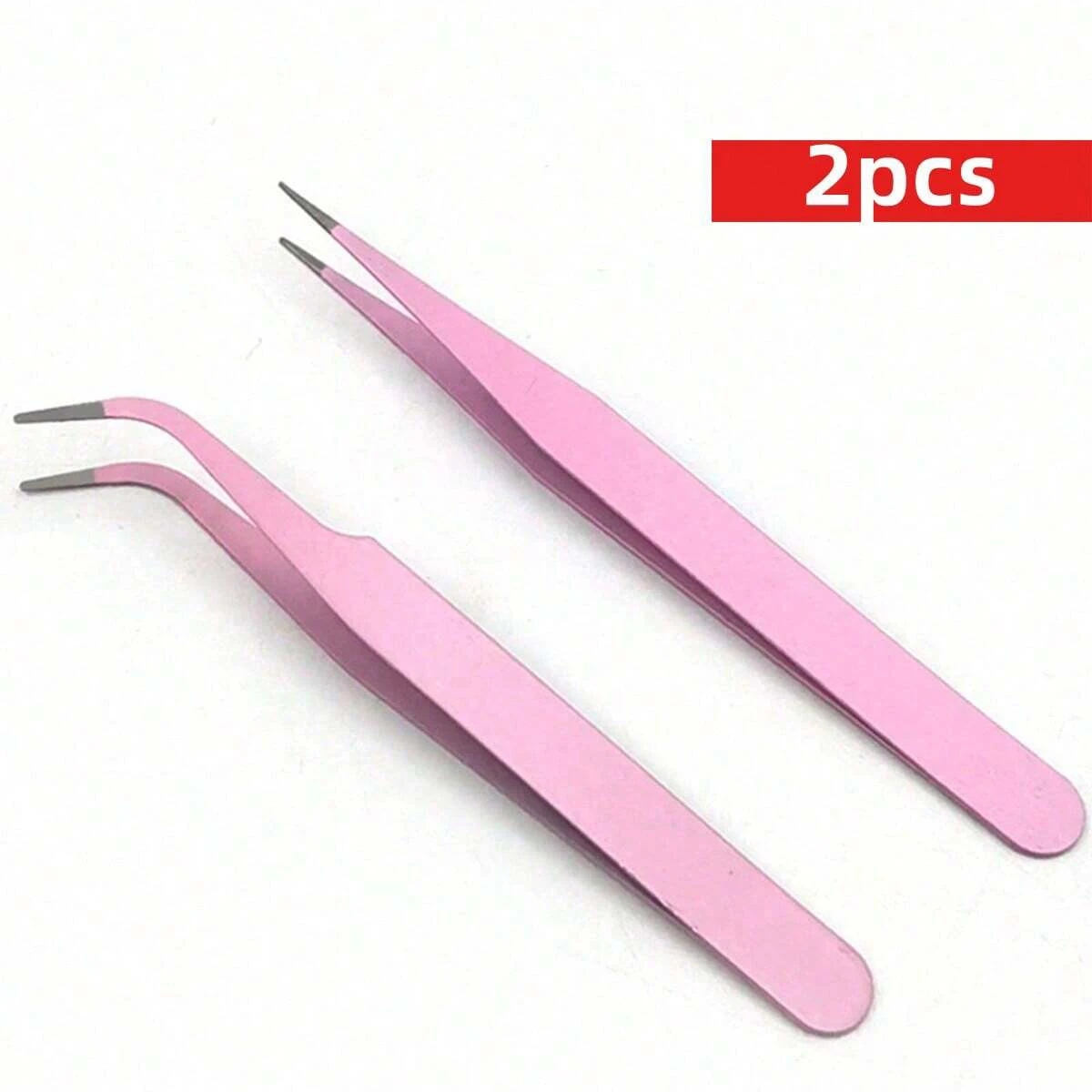 2pcs/lot Pink And Black Color ,Elbow +Straight Head Tweezers, For Diy HandmadeJewelry Making Scrapbooking