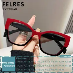 Designer Cat Eye Photochromic Reading Glasses For Women Luxury Double Color Presbyopia Eyewear Outdoor Color Changing Eyewear