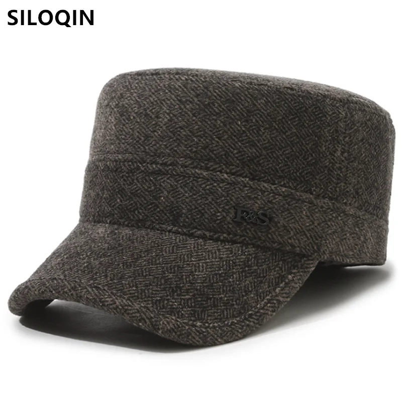 

New Winter Flat Caps For Men Plush Thickened Warm Military Hats Coldproof Earmuffs Hat Snapback Cap Cycling Sports Cap Golf Cap
