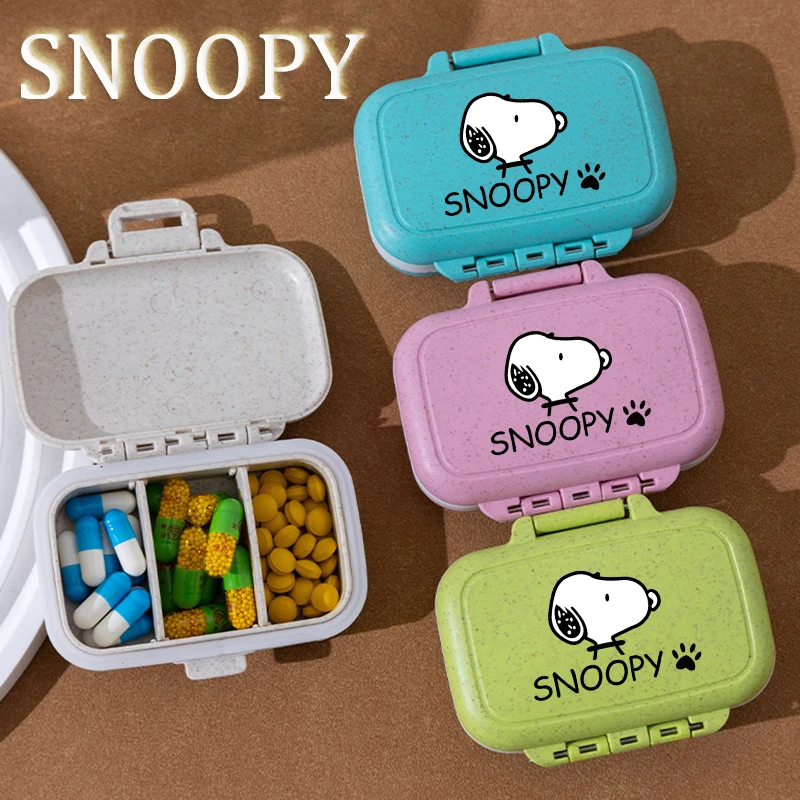 3 Grids Snoopy Pill Case Tablets Container Portable Small Travel Pill Organizer Drug Storage Box Cartoon Sealed Medicine Box
