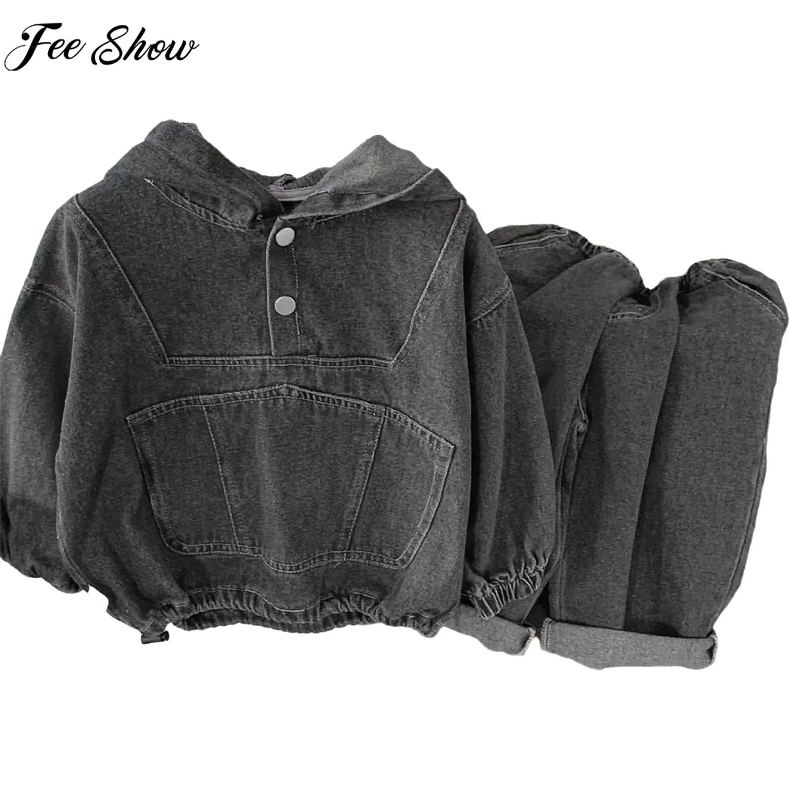 

Детская весенне-осенняя модная повседневная джинсовая одежда для мальчиков и девочек, пальто с капюшоном и джинсами с длинными рукавами для повседневной вечеринки, домашняя одежда