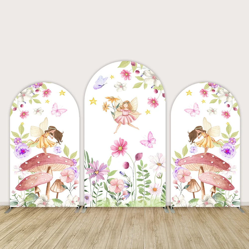 

Girls Birthday Party Decoration Supplies Mushroom Fairy Princess Chiara Arch Cover Backdrops Butterfly Banner Doubleside Prints